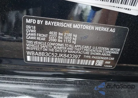 2018 BMW 340I z USA, uszkodzony, nr VIN WBA8B3C52JK843397